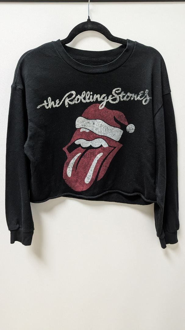 The Rolling Stones Black Faded Graphic Cropped Sweatshirt