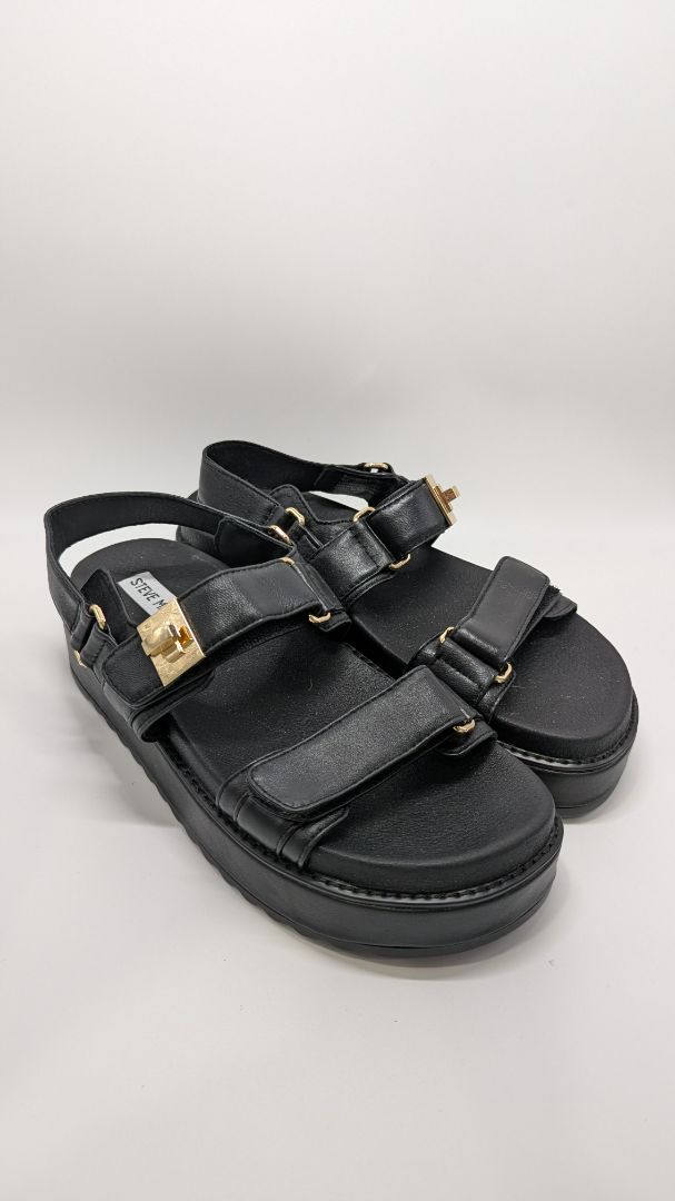 Steve Madden Black Bigmona Leather Platform Sandals