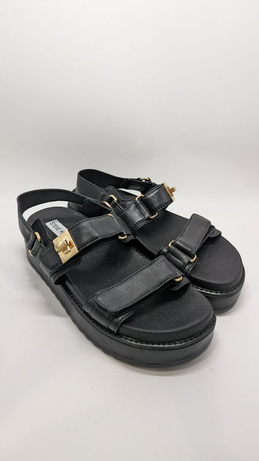 Steve Madden Black Bigmona Leather Platform Sandals