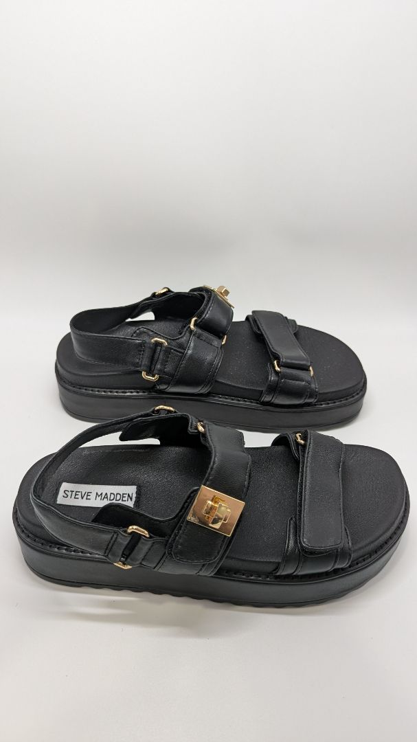 Steve Madden Black Bigmona Leather Platform Sandals
