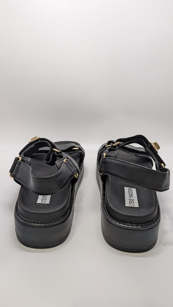 Steve Madden Black Bigmona Leather Platform Sandals