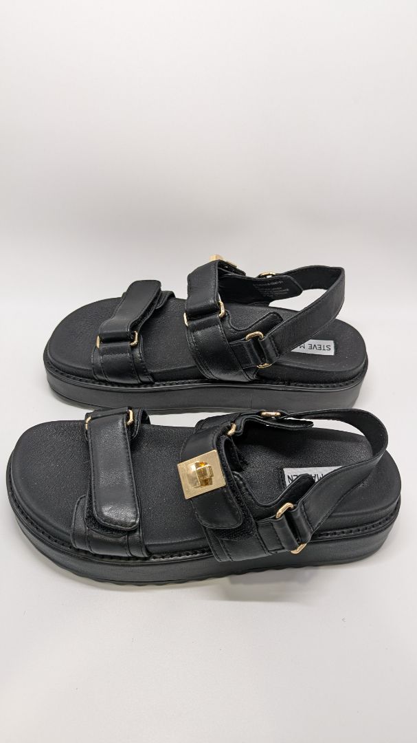 Steve Madden Black Bigmona Leather Platform Sandals
