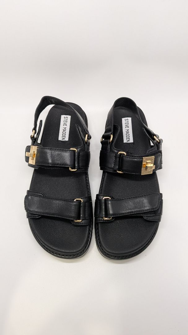 Steve Madden Black Bigmona Leather Platform Sandals