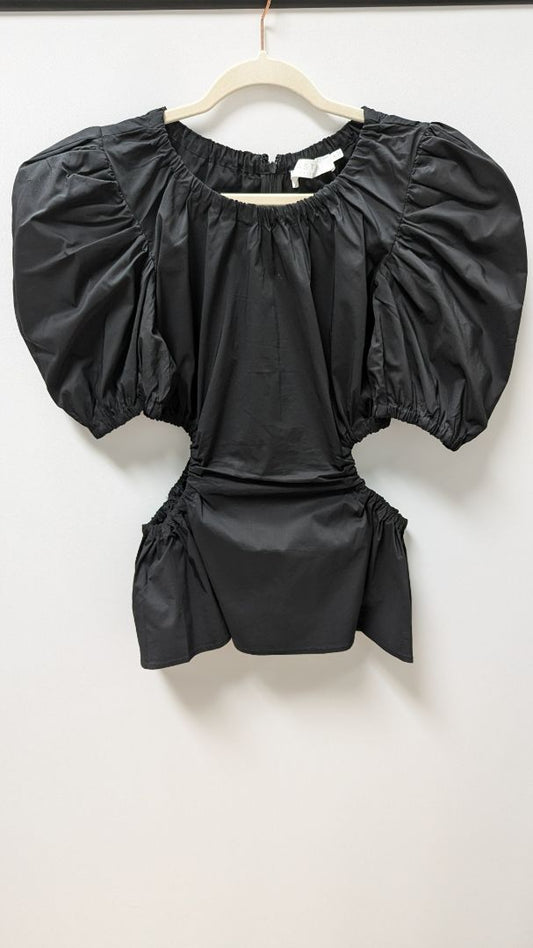 ASTR Black Puff Sleeve Cut Out Waist Blouse