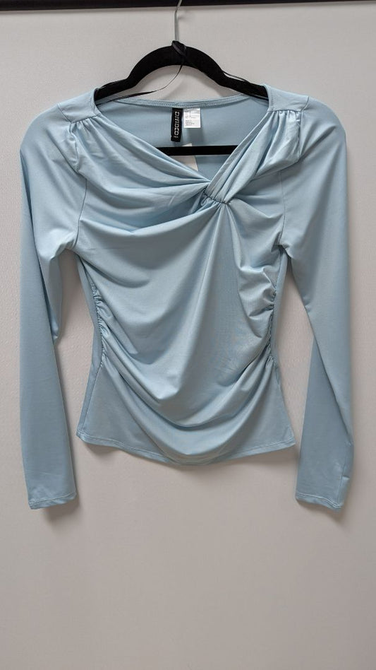 Divided H&M Light Blue Knot Neckline Ruched Blouse