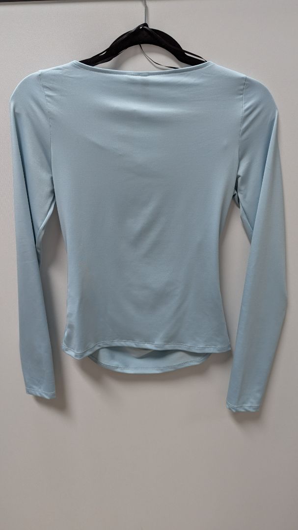 Divided H&M Light Blue Knot Neckline Ruched Blouse