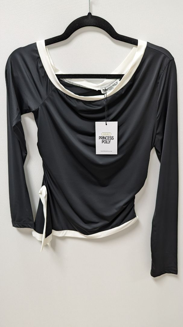 Princess Polly Black/White Fake Smile Long Sleeve Blouse