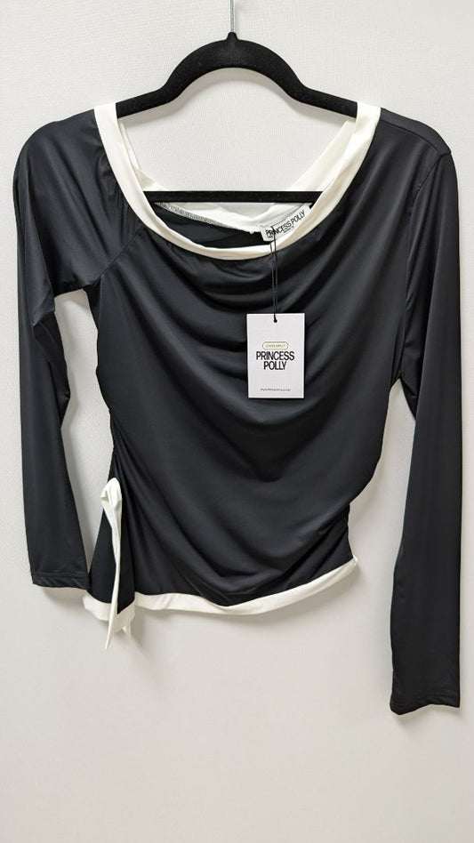 Princess Polly Black/White Fake Smile Long Sleeve Blouse