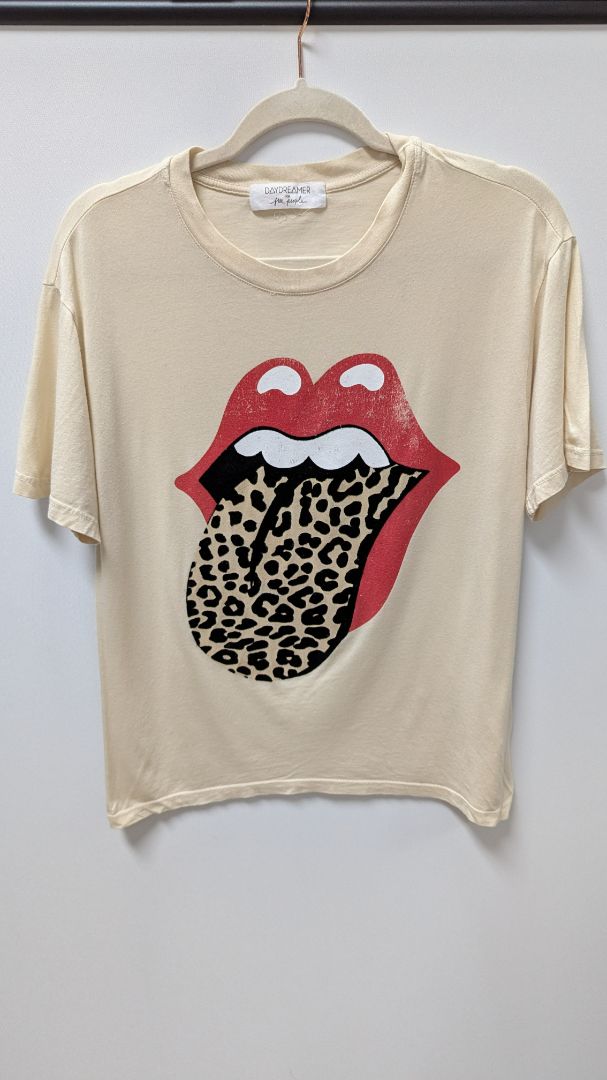 DAYDREAMER for Free People Tan Furry Leopard Tongue Tee