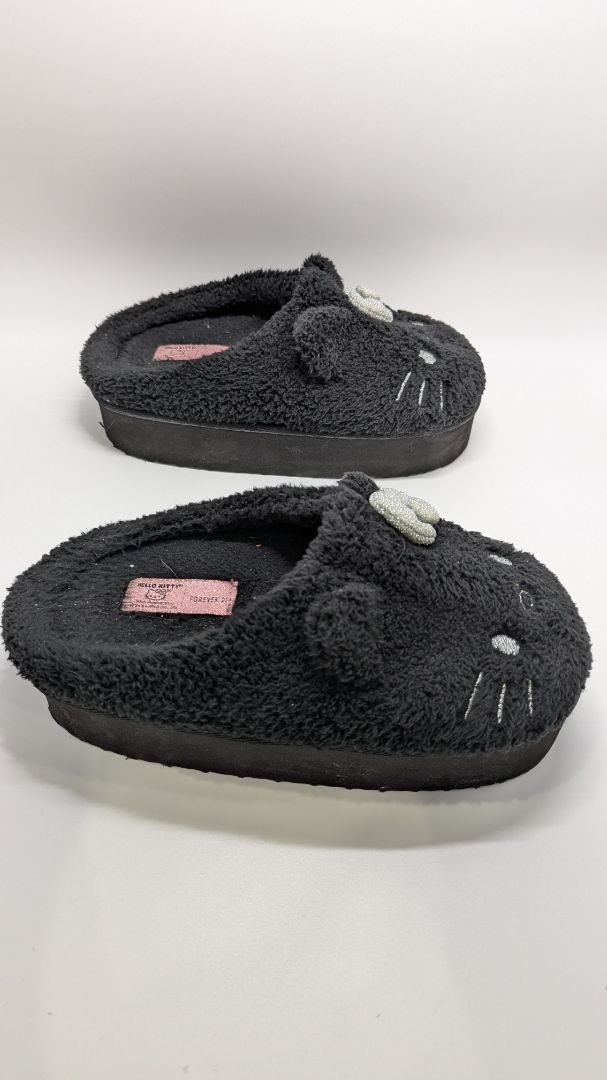 Forever 21 x Hello Kitty Black Plush Platform Slippers
