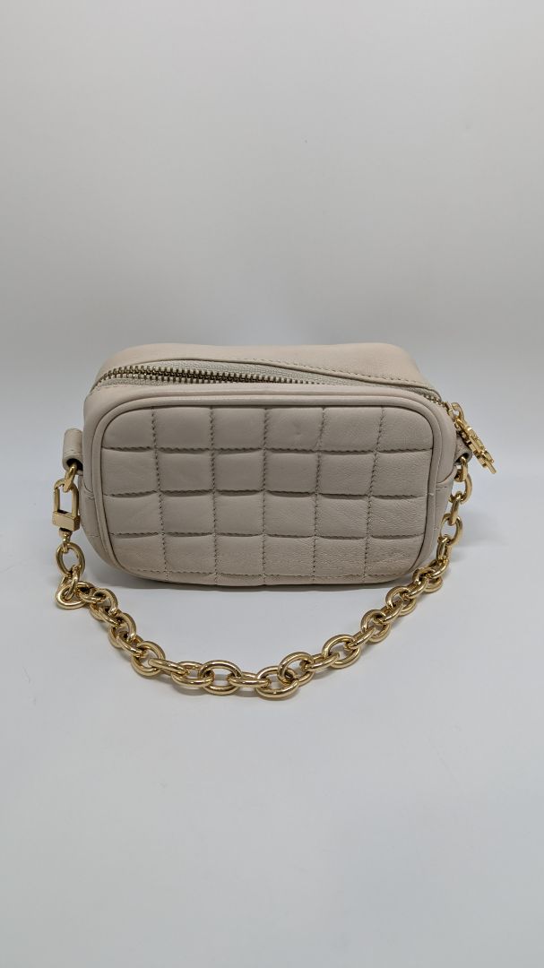 BCBGMAXAZRIA Cream/Gold Quilted Camera Bag Handbag