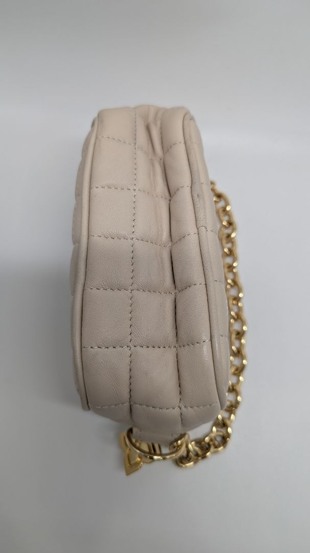 BCBGMAXAZRIA Cream/Gold Quilted Camera Bag Handbag