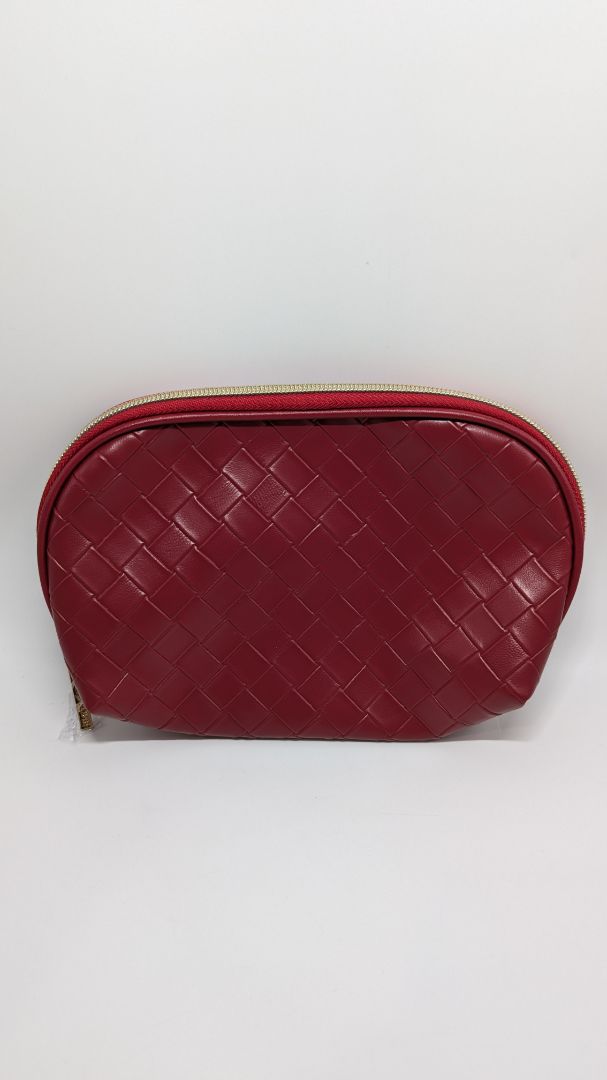 Lancome Red/Gold Zippered Faux-Woven-Leather Pouch