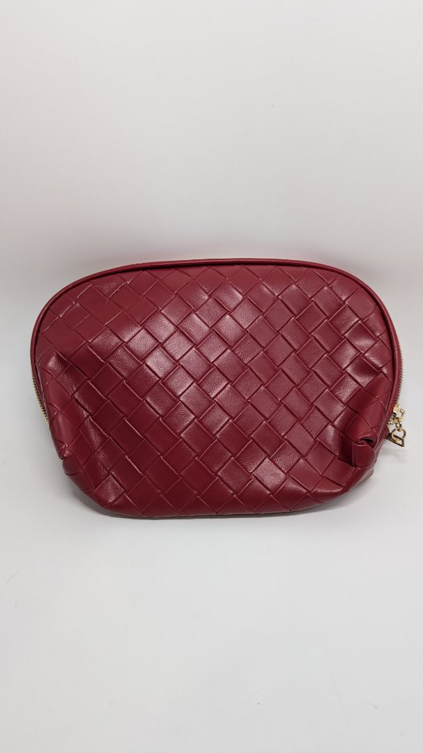 Lancome Red/Gold Zippered Faux-Woven-Leather Pouch
