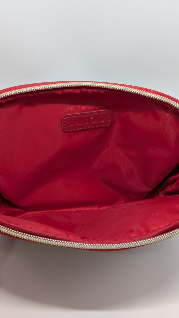 Lancome Red/Gold Zippered Faux-Woven-Leather Pouch