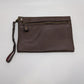 Brown Faux-Leather Zippered Pouch with Wrist Strap