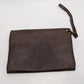 Brown Faux-Leather Zippered Pouch with Wrist Strap