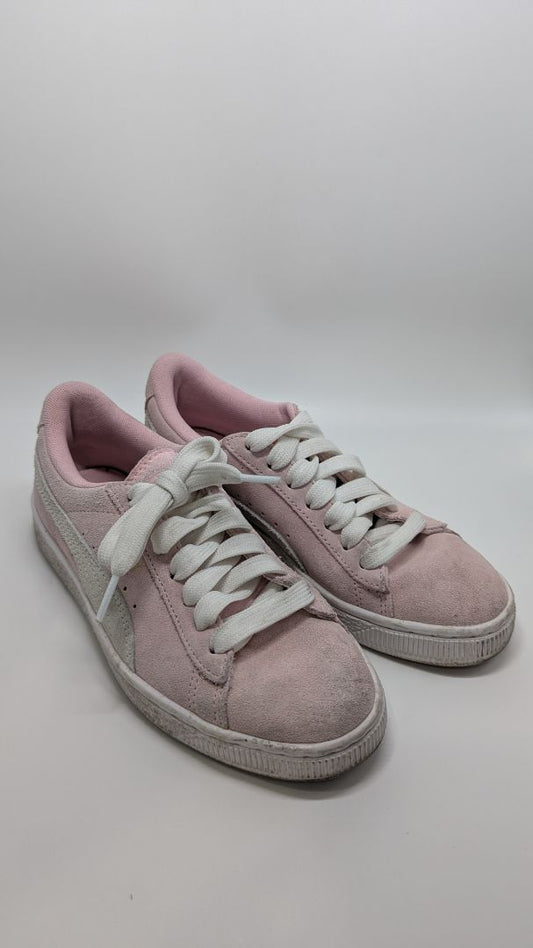 Puma Pink/White Suede Lace-Up Sneakers