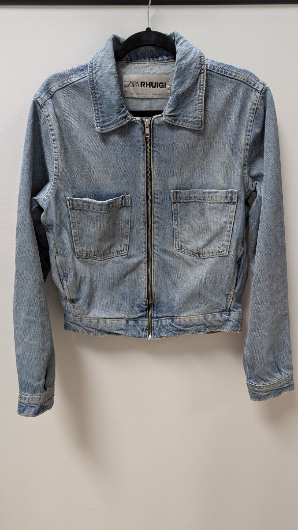 Zara RHUIGI Medium Wash Zippered Denim Jacket