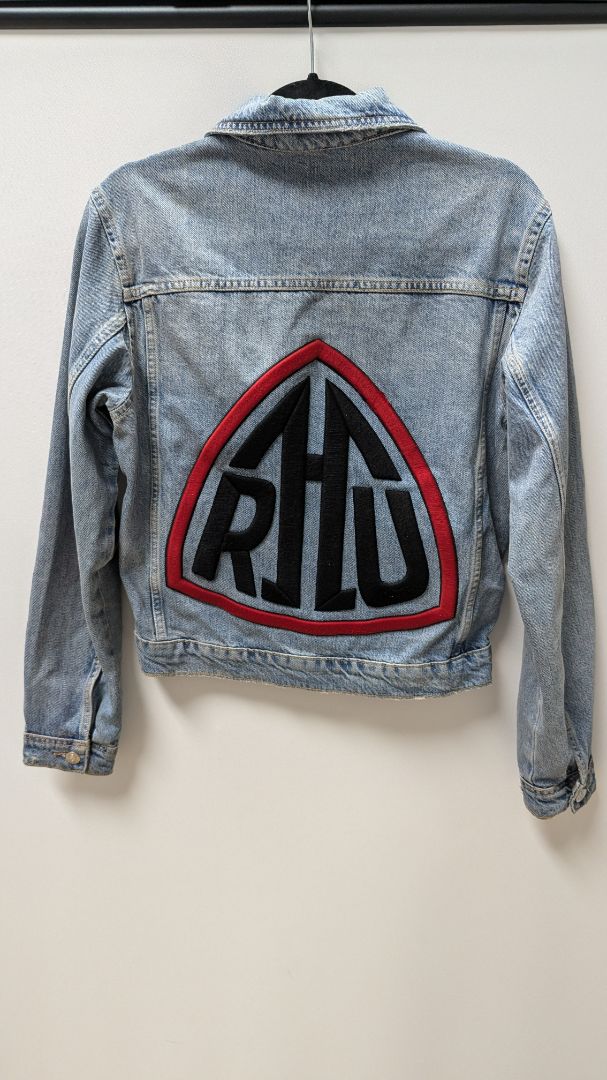 Zara RHUIGI Medium Wash Zippered Denim Jacket