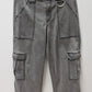 Y & F Grey Elastic-Waist Wide-Leg Cargo Jeans