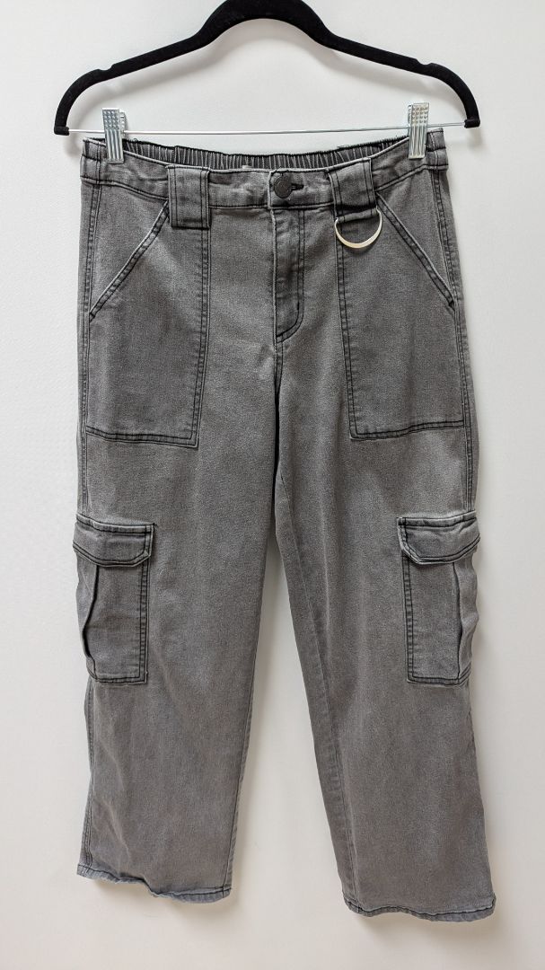 Y & F Grey Elastic-Waist Wide-Leg Cargo Jeans