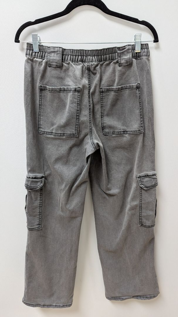 Y & F Grey Elastic-Waist Wide-Leg Cargo Jeans