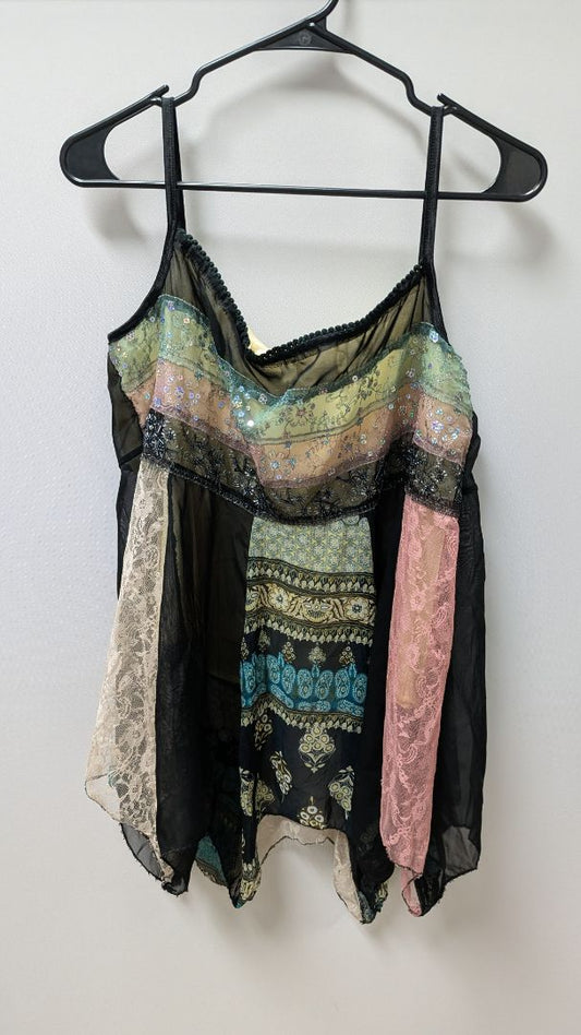 Black Multicolor Handkerchief Tank Blouse