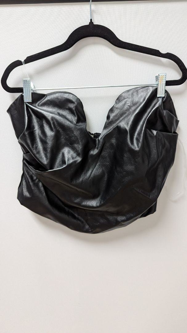 Fashion Nova Black "Catching Looks" Faux-Leather Crop Top