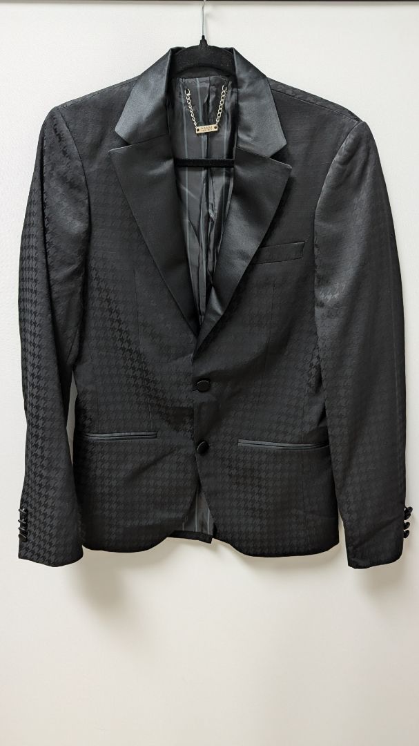 MAN boohooMAN Black Houndstooth Textured Blazer