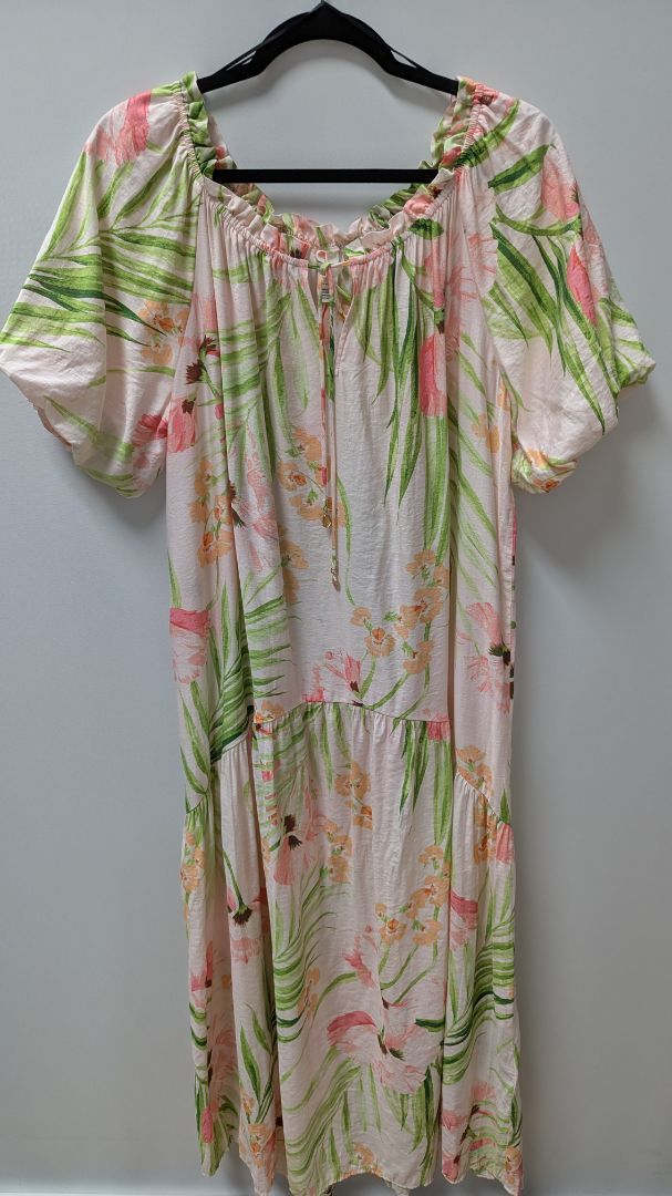 H&M Pink/Green Floral Printed Maxi Dress