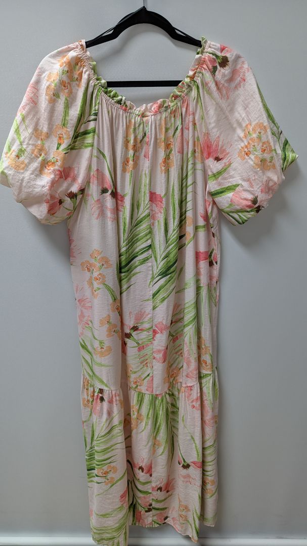 H&M Pink/Green Floral Printed Maxi Dress
