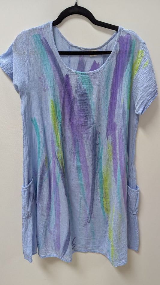 Blue/Purple Paint Splatter Dye Print Casual Dress