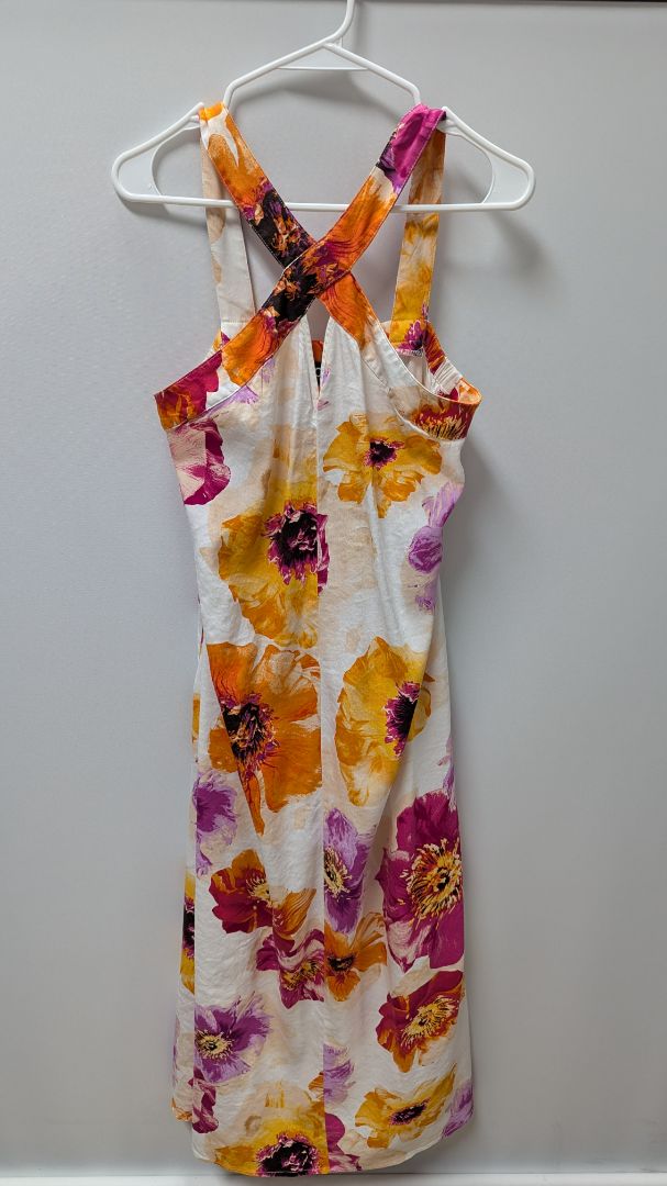 INC White/Purple/Orange Floral Linen Halter Dress