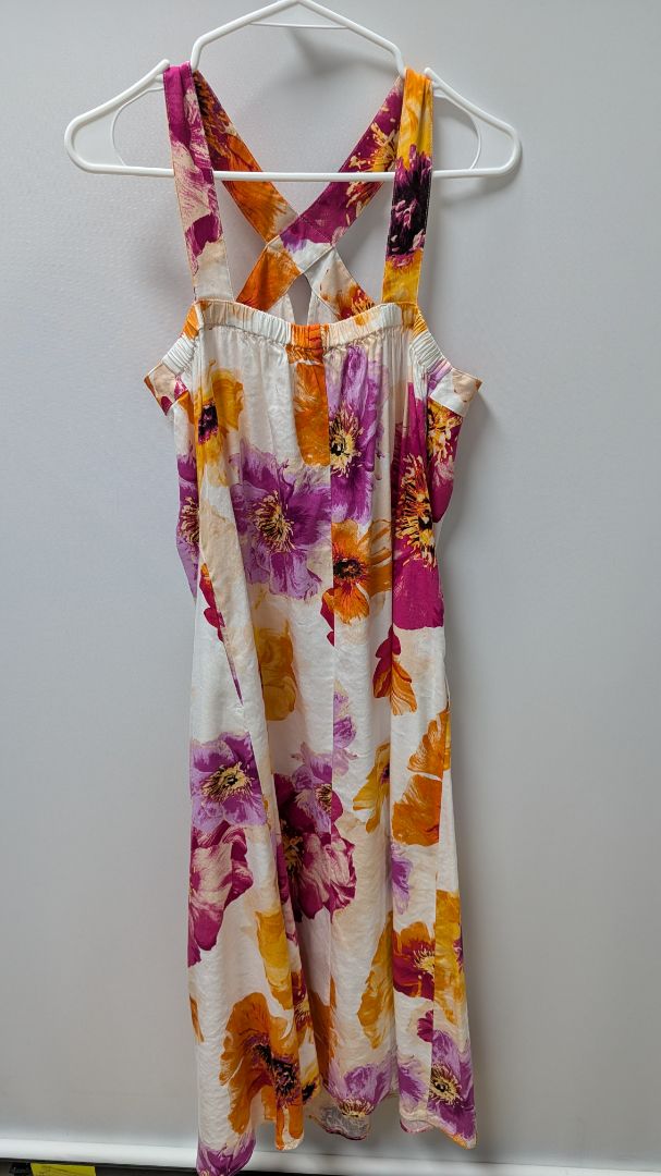 INC White/Purple/Orange Floral Linen Halter Dress