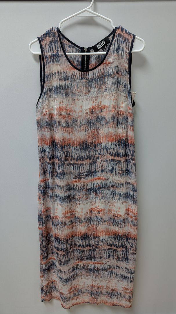 DKNY Red/White/Blue Layered Sheer Maxi Dress
