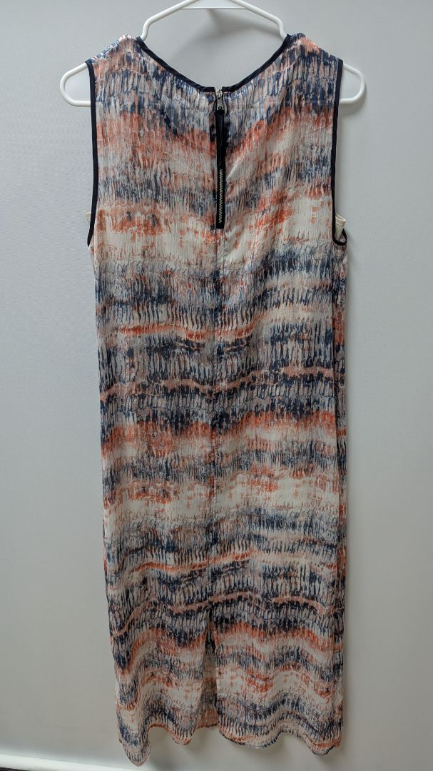 DKNY Red/White/Blue Layered Sheer Maxi Dress