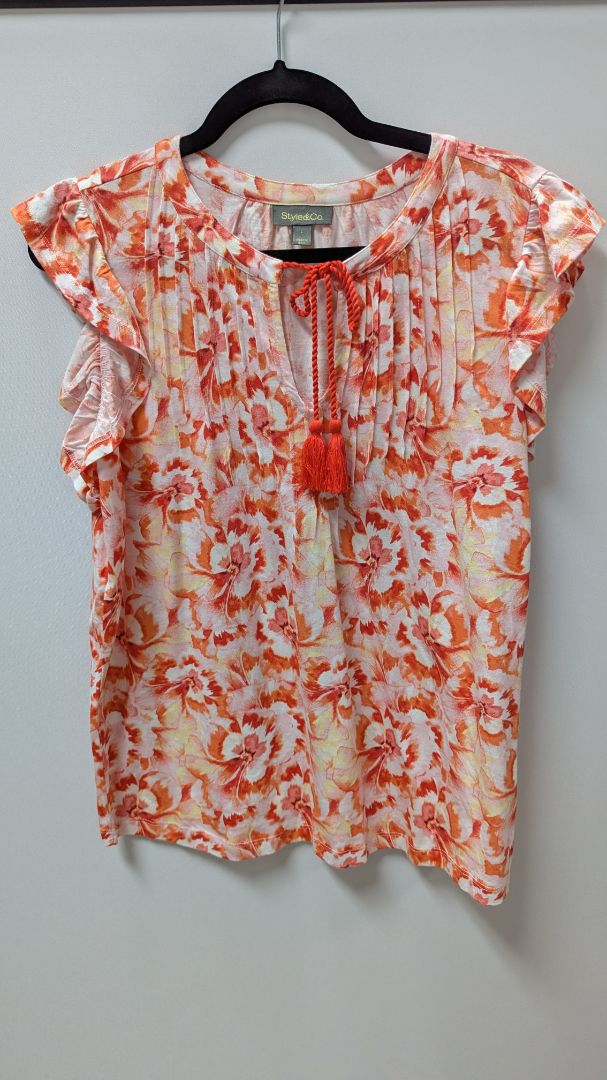 Style & Co Orange Floral Ruffle Sleeve Peasant Blouse