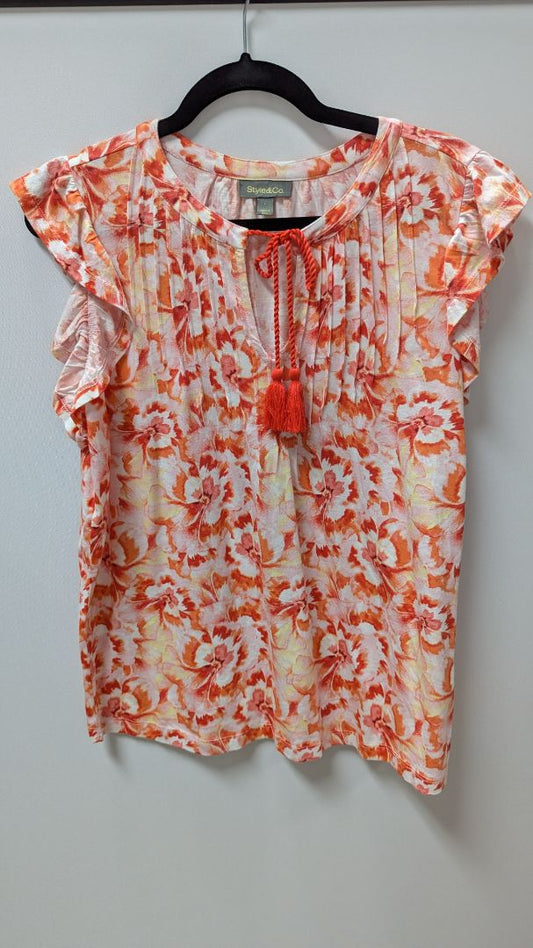 Style & Co Orange Floral Ruffle Sleeve Peasant Blouse