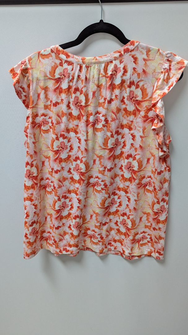 Style & Co Orange Floral Ruffle Sleeve Peasant Blouse