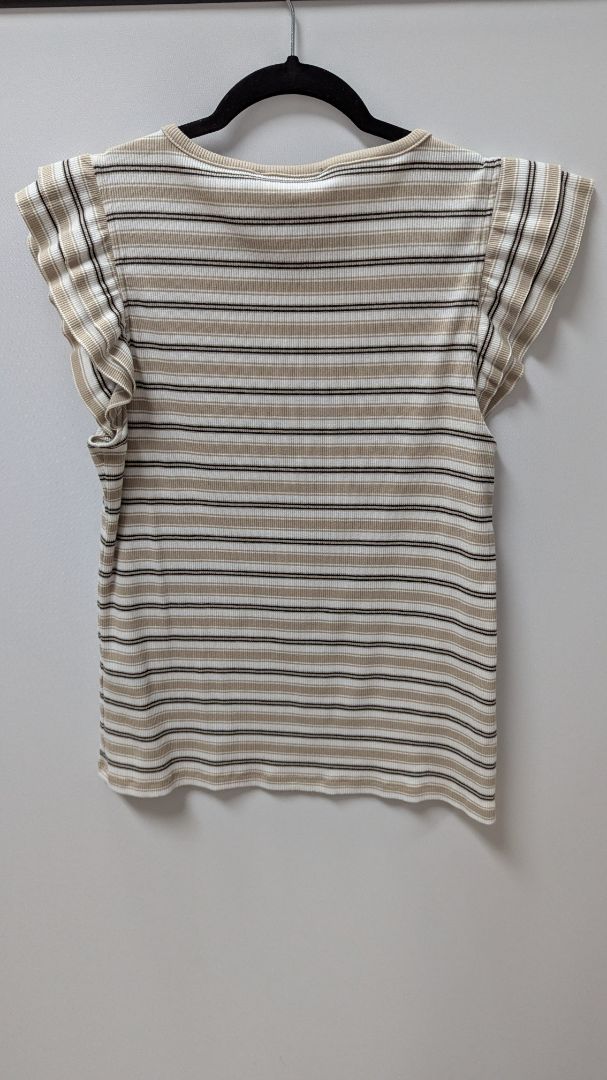 Tommy Hilfiger Tan/White Striped Ruffled Sleeve Tee