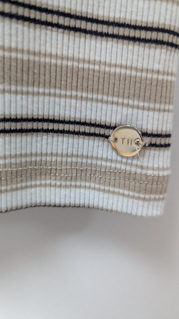 Tommy Hilfiger Tan/White Striped Ruffled Sleeve Tee