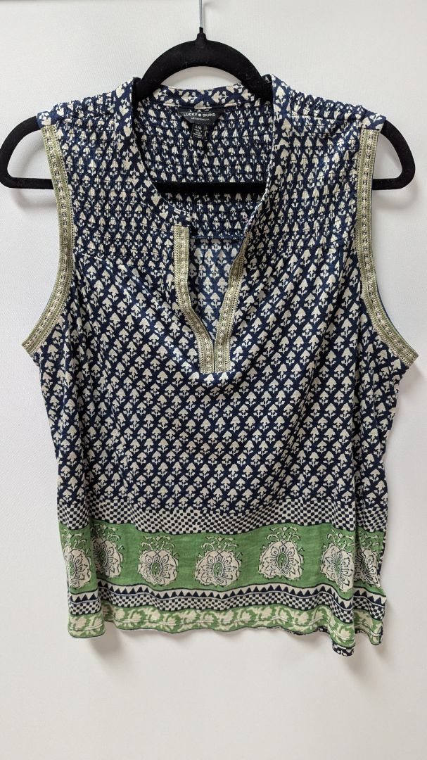 Lucky Brand Navy/Cream Printed Sleeveless Blouse