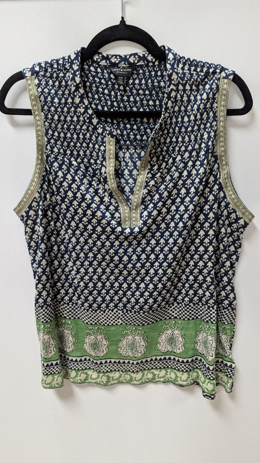 Lucky Brand Navy/Cream Printed Sleeveless Blouse