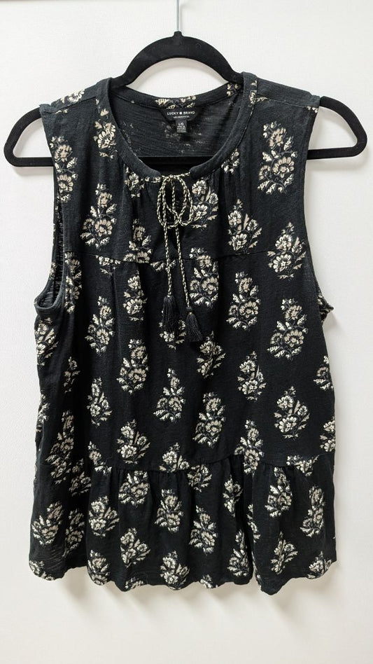 Lucky Brand Black/Cream Floral Sleeveless Peasant Blouse