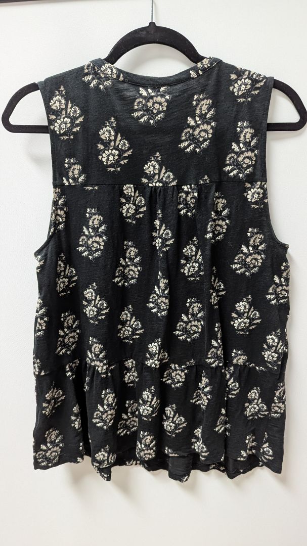 Lucky Brand Black/Cream Floral Sleeveless Peasant Blouse