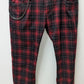 MONDO Men's Red/Black Plaid Slim Leg Pants with Chain