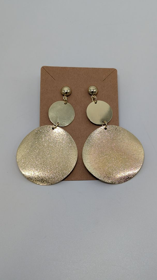Gold-Tone Double-Disc Shimmer Finish Dangle Stud Earrings