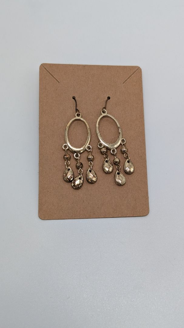 Vintage Gold-Tone Oval Hoop Dangle Fish Hook Earrings