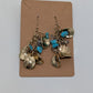 Vintage Gold-Tone Turquoise Stone Chips Dangle Fish Hook Earrings
